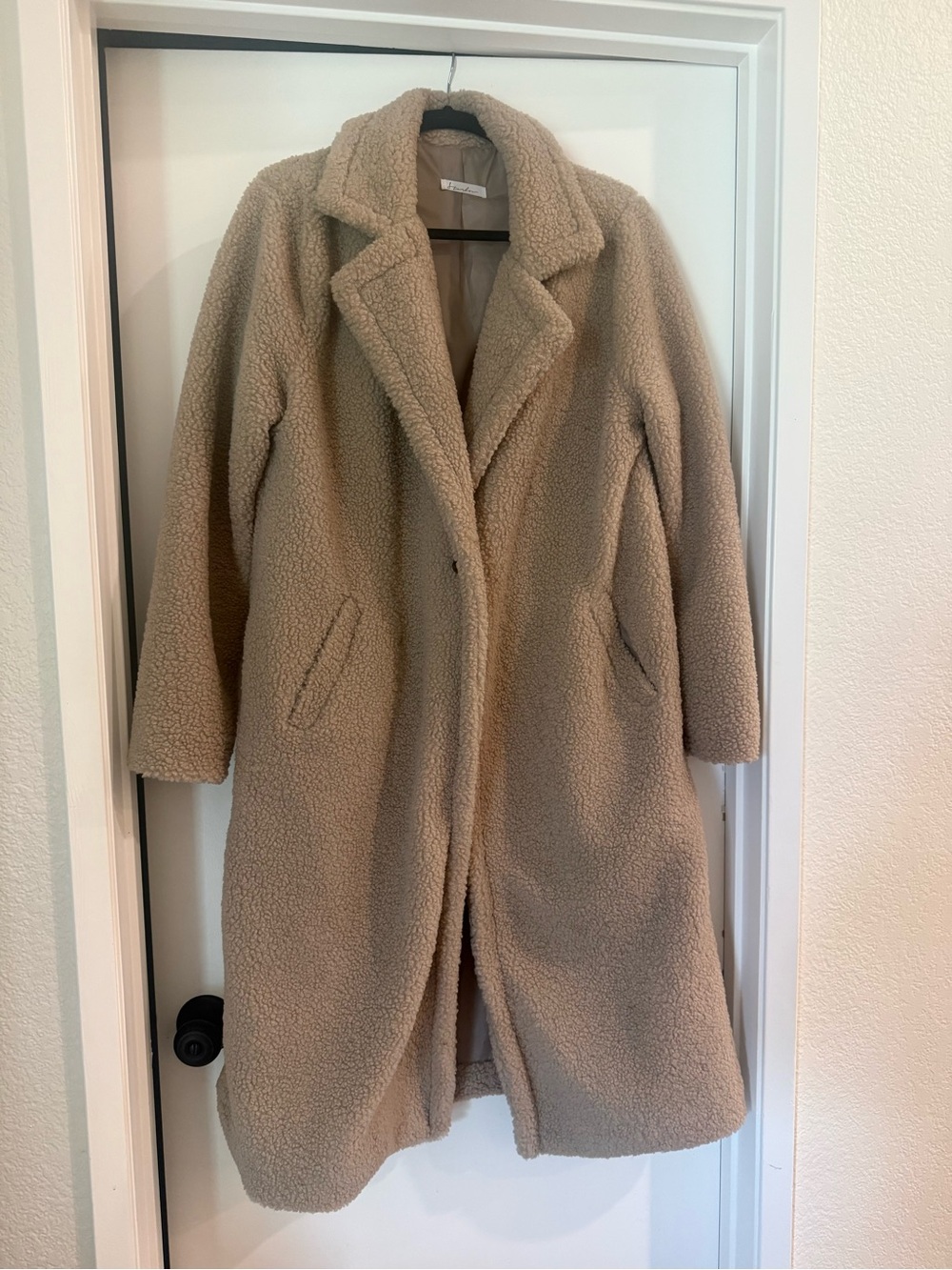 Plush Long Teddy Coat in Taupe